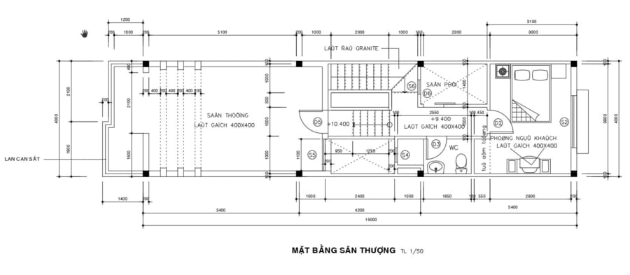 Bản vẽ nhà phố 4 tầng 9×10