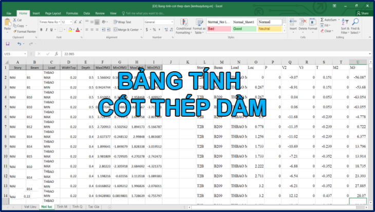 [EX] Bảng tính cốt thép dầm