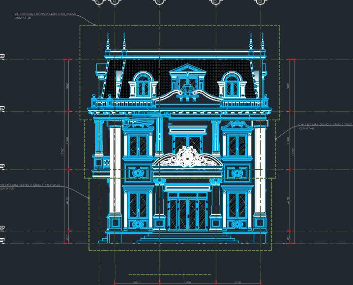 Mẫu biệt thự 3 tầng cổ điển kích thước 10x20m file cad