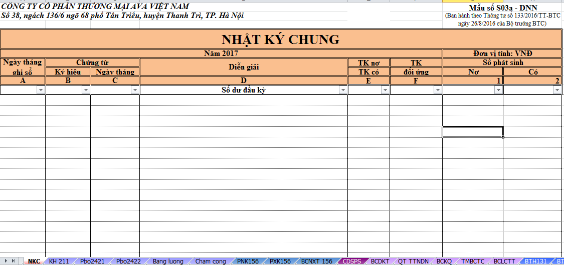 Cách làm sổ sách kế toán trên excel