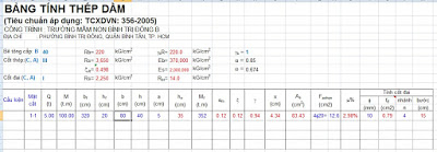 BẢNG TÍNH THÉP DẦM