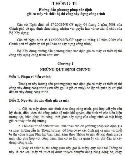 TT 06/ 2010/TT - BXD có phụ lục dữ liệu cơ sở xác định giá ca máy và thiết bị thi công