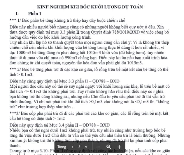 KINH NGHIỆM KHI BÓC KHỐI LƯỢNG DỰ TOÁN