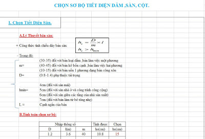 CHỌN SƠ BỘ TIẾT DIỆN DẦM ,SÀN, CỘT, VÁCH