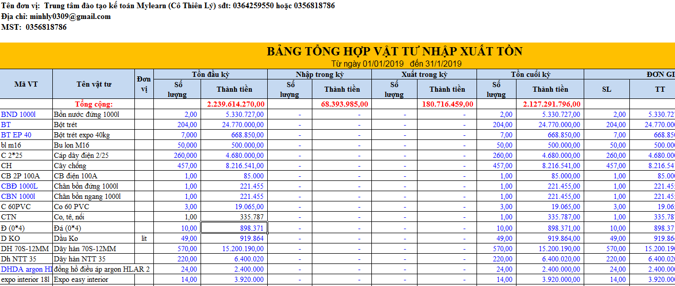 File excel theo dõi nhập xuất tồn kho