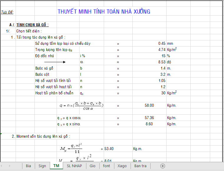 FILE EXCEL TÍNH TOÁN KHUNG XƯỞNG