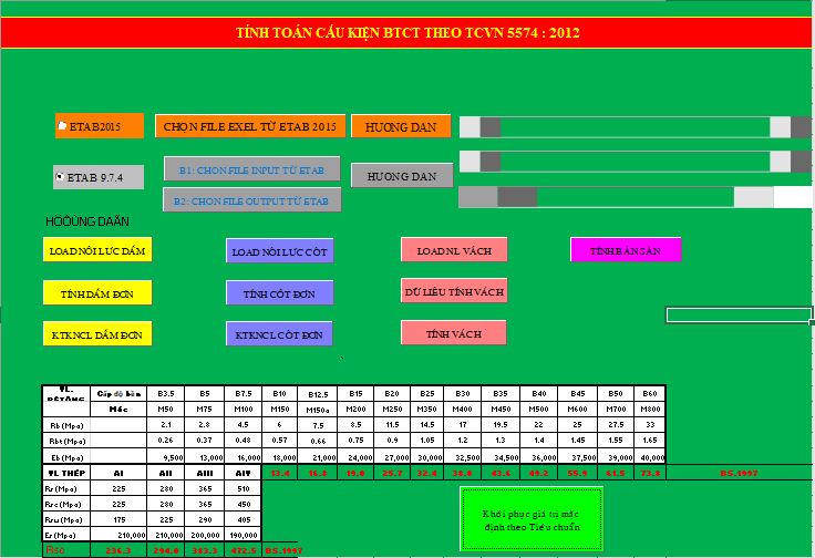 Bảng Excel tính toán cột dầm sàn vách