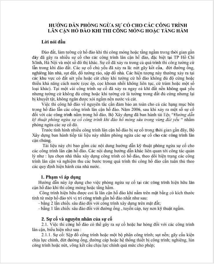 Ảnh hưởng của thi công đào hố,hầm đói với các công trình lân cận