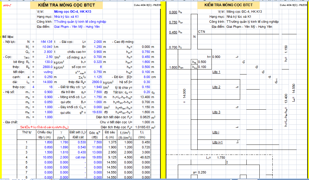 Bảng tính toán thiết kế móng cọc