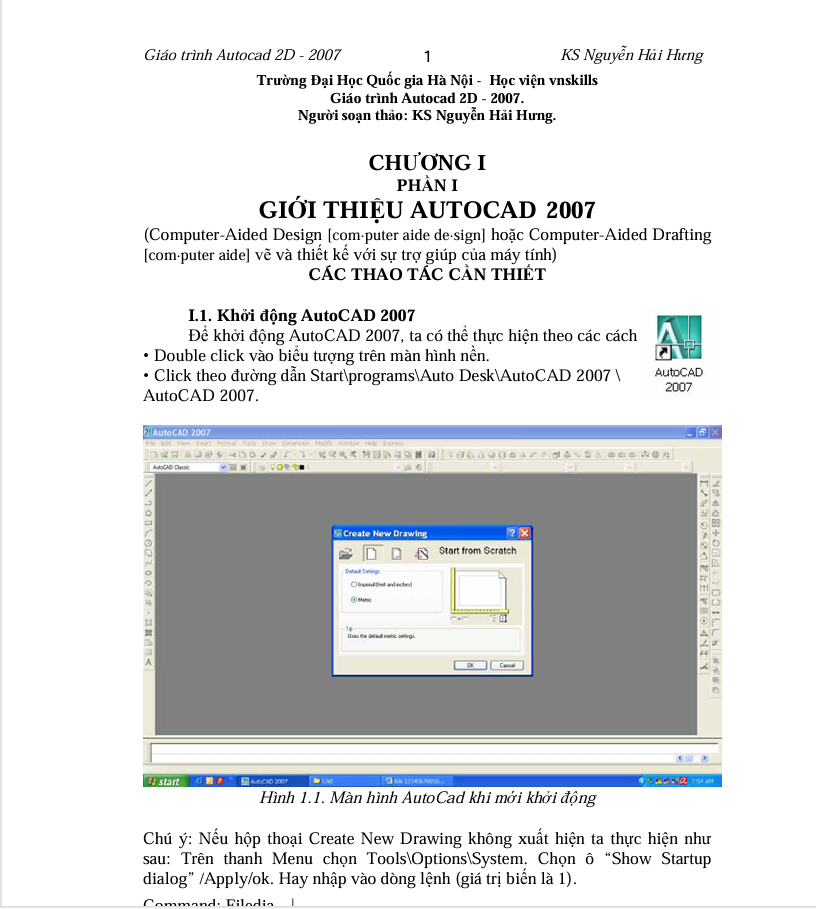 Giáo trình Autocad 2D – Tài liệu học Autocad 2007