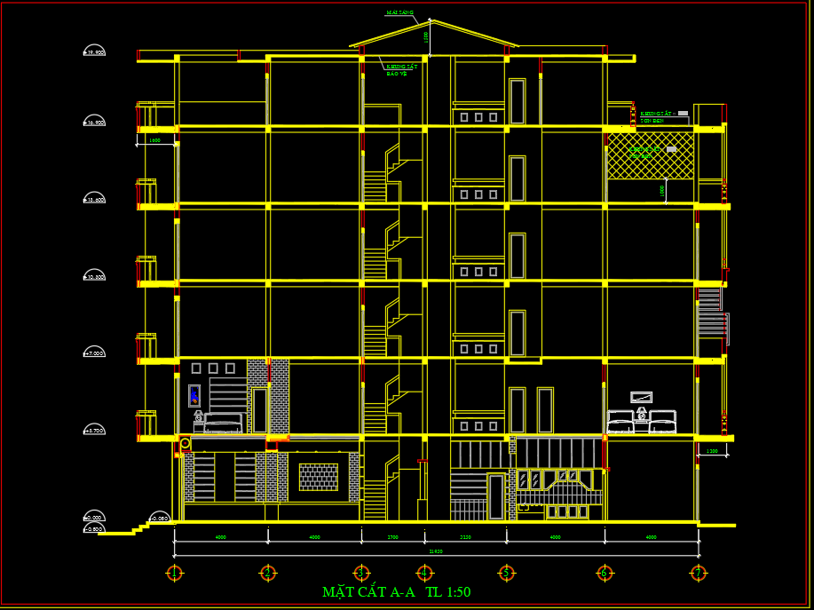 Thiết kế kiến trúc nhà dân 5 tầng ( Gồm 1 bộ bản vẽ kiến trúc đầy đủ )