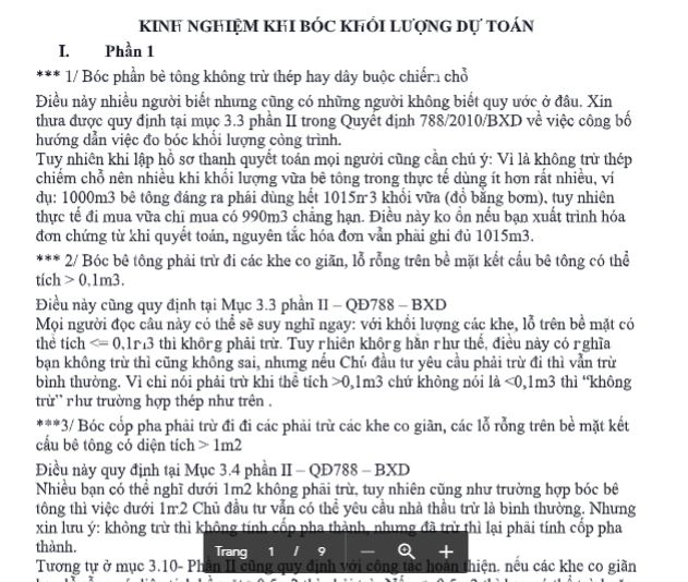 KINH NGHIỆM KHI BÓC KHỐI LƯỢNG DỰ TOÁN
