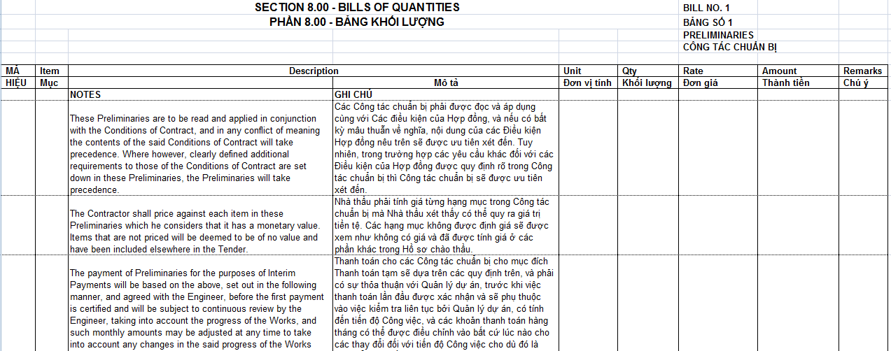 MẪU DỰ TOÁN TIẾNG ANH