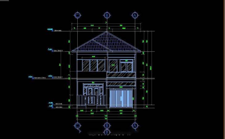 Miễn phí file autocad Biệt thự 2 tầng mái Nhật 8x20m