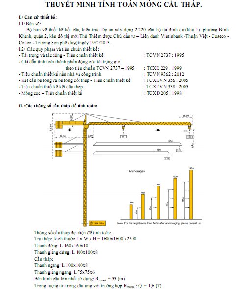 Thuyết minh tính toán , bản vẽ, biên pháp lắp đặt móng cẩu tháp