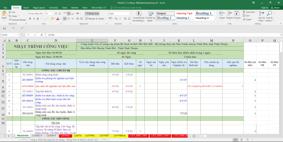 [Excel] Hồ sơ quản lý chất lượng ( File Mẫu Tự Động )