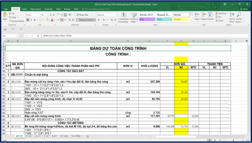 [EX] Dự toán công trình