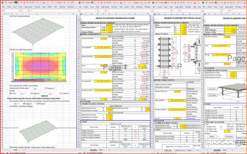 File Excel Bảng tính CỐP PHA (Cột tròn, Dầm, Cột vách, Sàn)