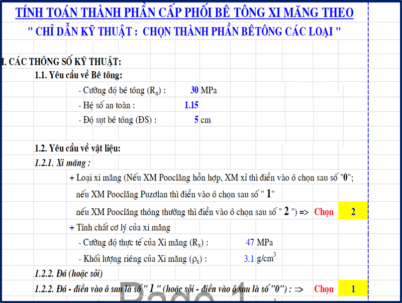 [EX] Tính cấp phối bê tông