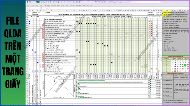 File Excel Quản lý Dự Án Trên Một Trang Giấy