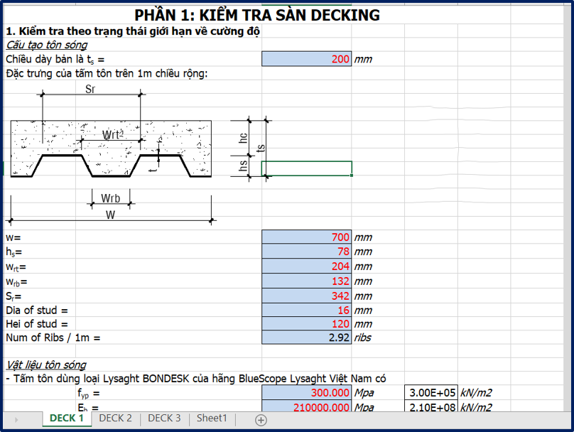 [EX] Tính thép sàn liền hợp