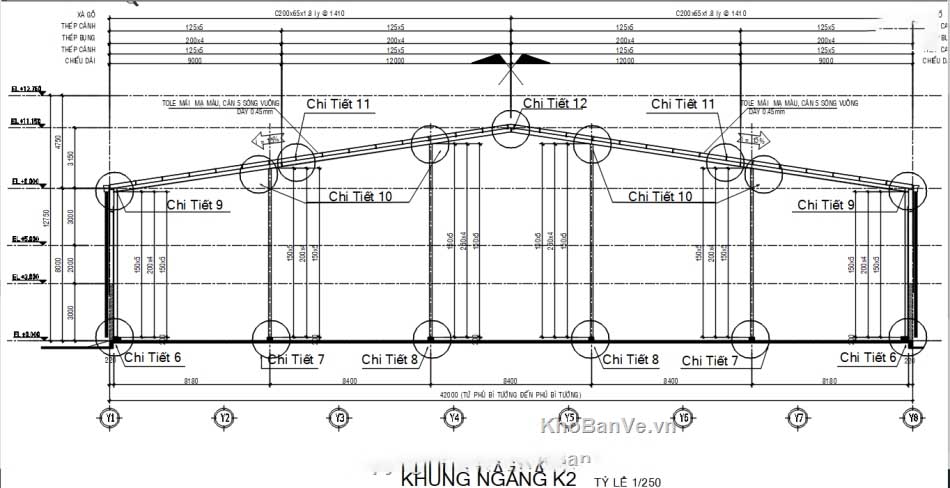 Miễn phí File Nhà thép 42x40m Không cột giữa – Full kết cấu thép và chi tiết