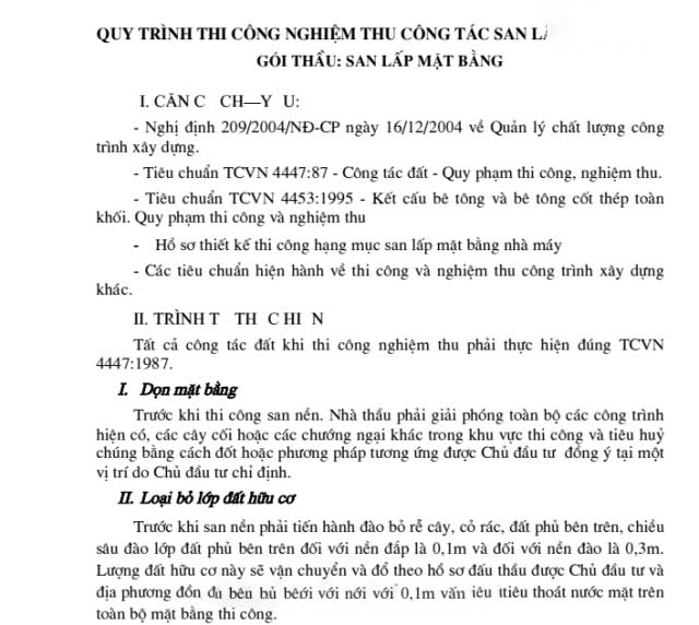 Quy trình thi công và nghiệm thu công tác san lấp mặt bằng