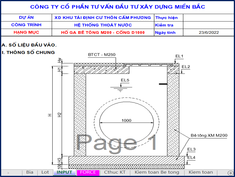 [EX] Bảng tính kết cấu hố ga