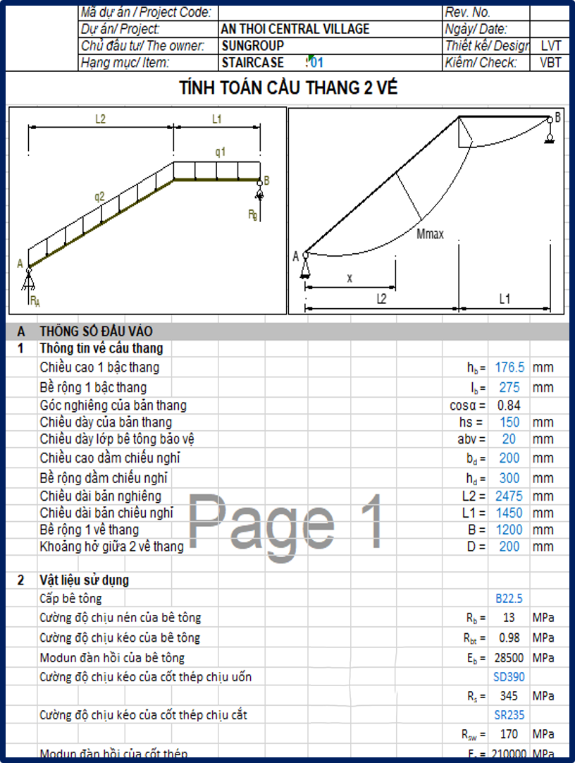 File Excel Tính toán cầu thang 2 vế