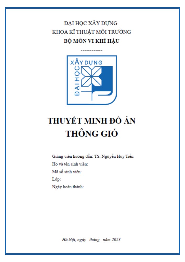 Thuyết minh đồ án thông gió – Đại học xây dựng Hà Nội (HAVC0018)