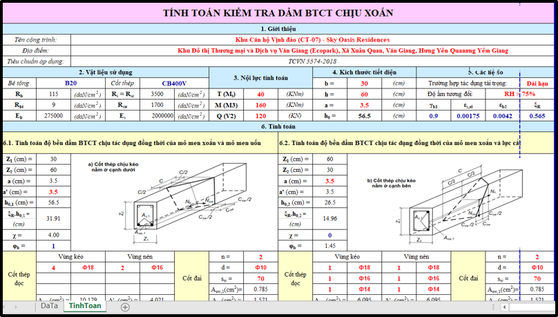 [EX] Kiểm tra dầm BTCT chịu xoắn theo TCVN 5574-2018