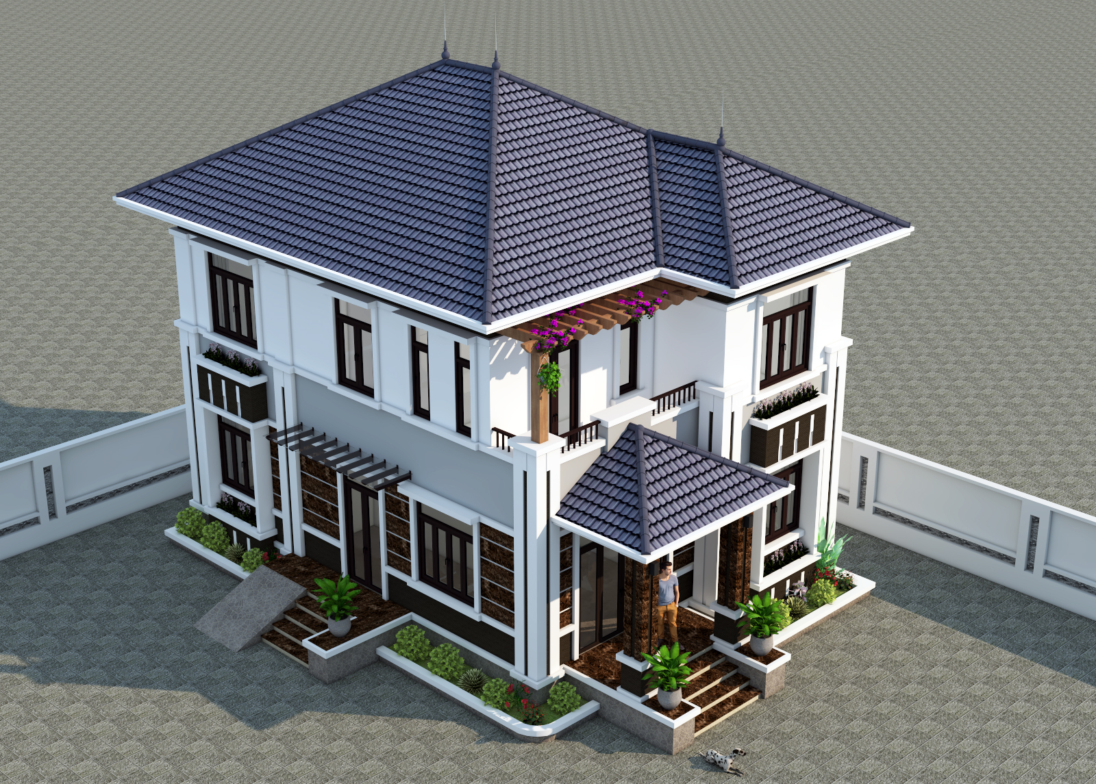 Nhà biệt thự 2 tầng 9.3×12.8m file cad