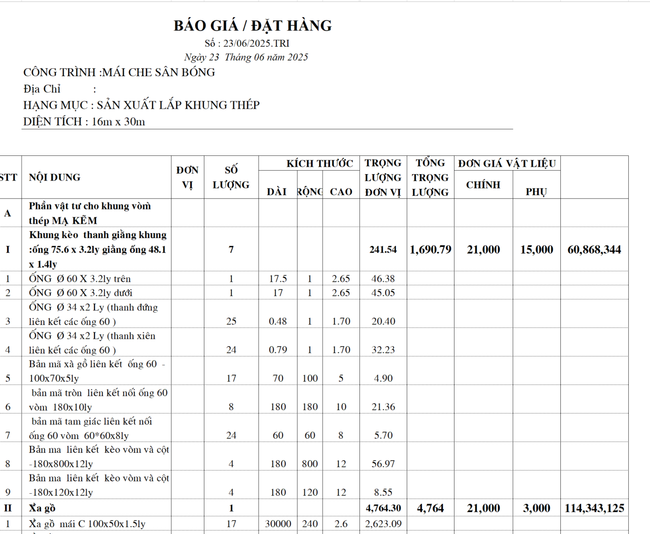 Dự toán mái vòm thép
