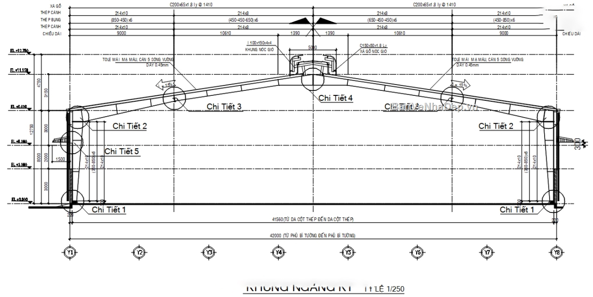 Thiết kế nhà thép 42x40m không cột giữa full kết cấu thép chi tiết