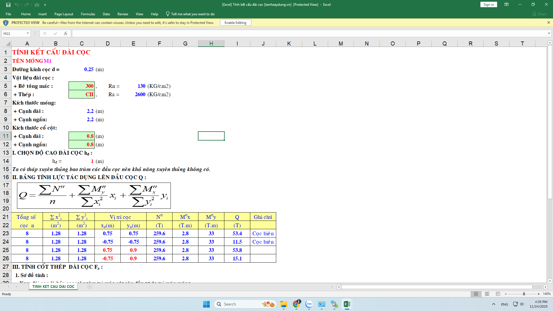 [EX] Bảng tính kết cấu đài cọc