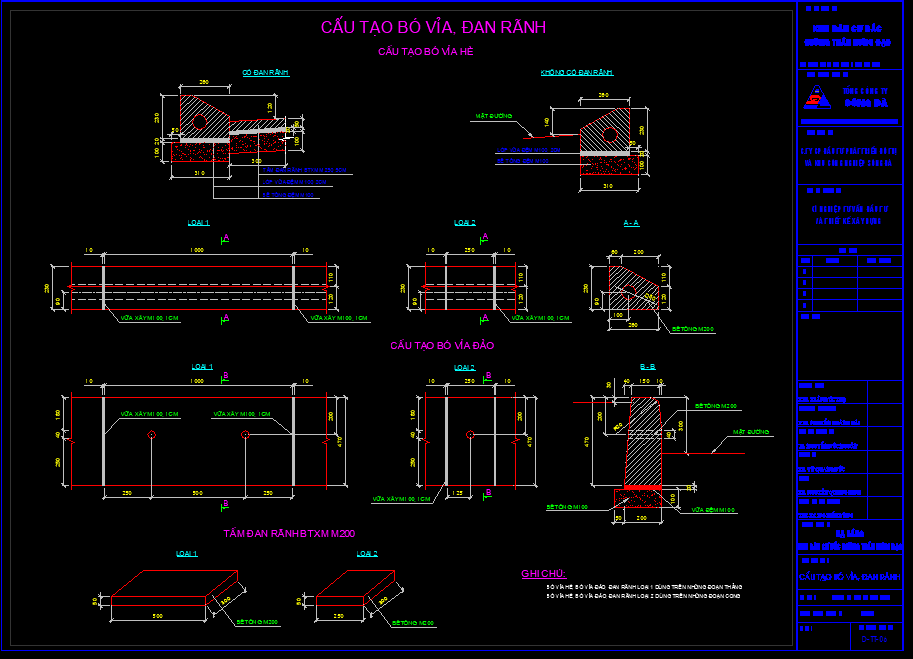Bản vẽ mẫu thiết kế kết cấu vỉa hè