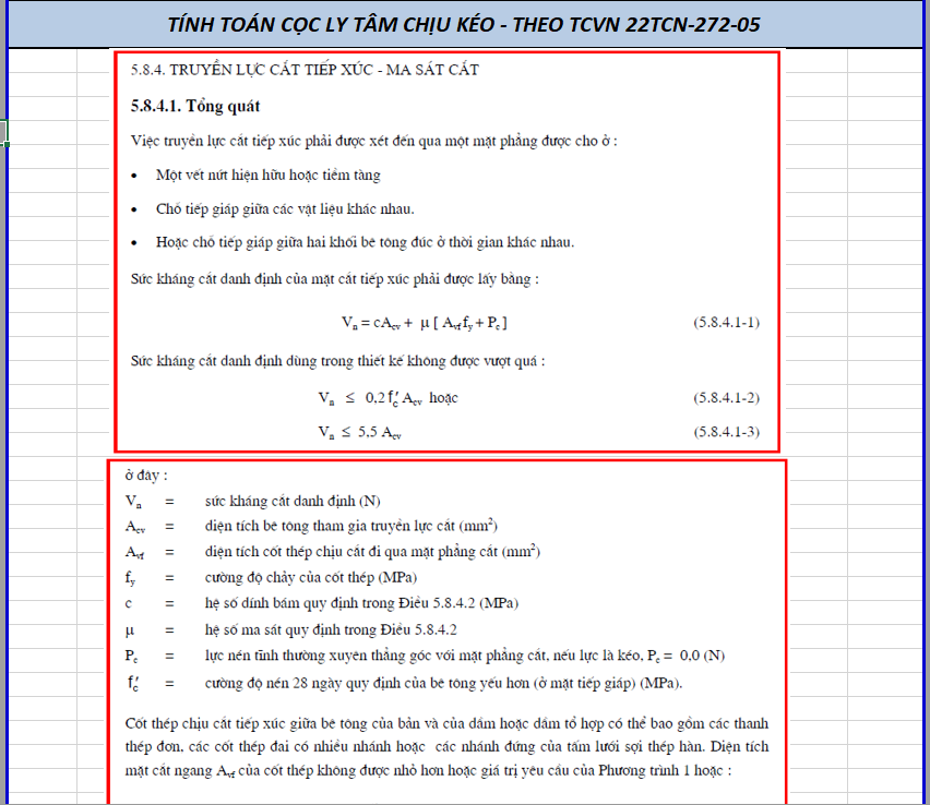 Bảng tính liên kết đầu cọc bê tông ly tâm và đài móng