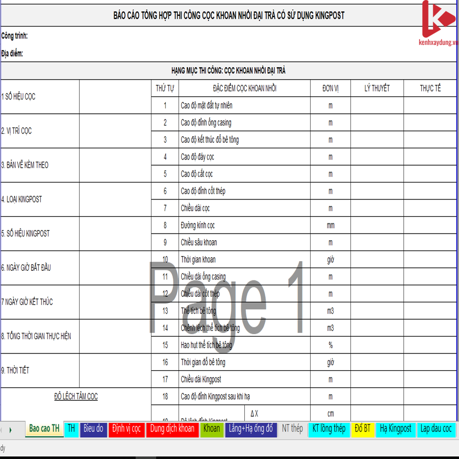 [Excel] Cọc Khoan Nhồi