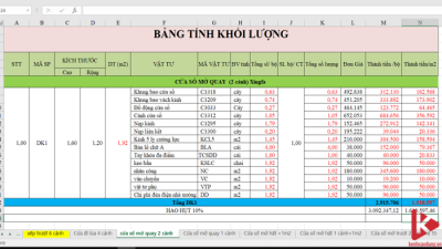 [Excel] Dự toán giá cửa nhôm