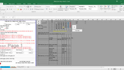 [Excel] Nhật kí thi công xây dựng