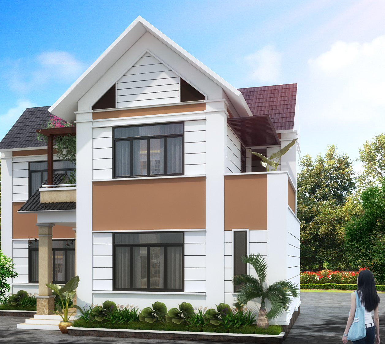 Mẫu nhà 2 tâng chữ L nông thôn cực đẹp