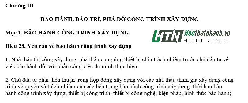 Quy định về bảo hành công trình xây dựng