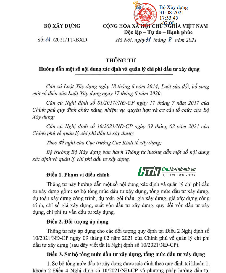 Có gì mới trong Thông tư 11/2021/TT-BXD hướng dẫn xác định và quản lý chi phí đầu tư xây dựng