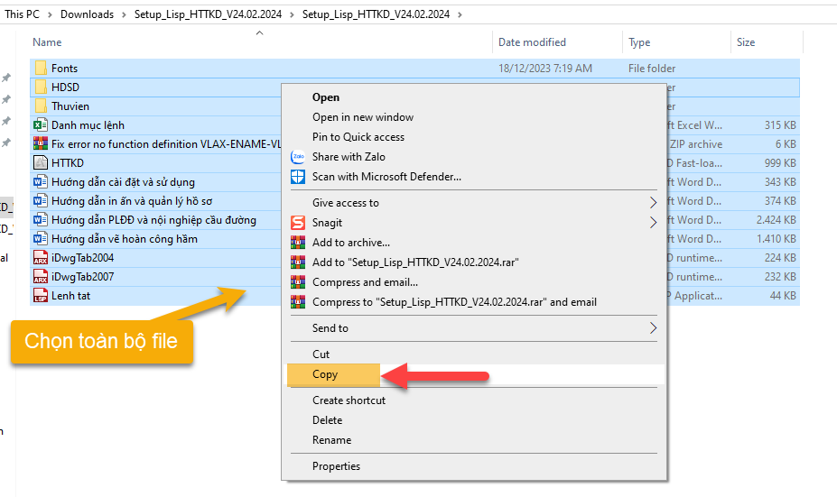 Bước 3.1 - Copy toàn bộ nội dung bộ cài