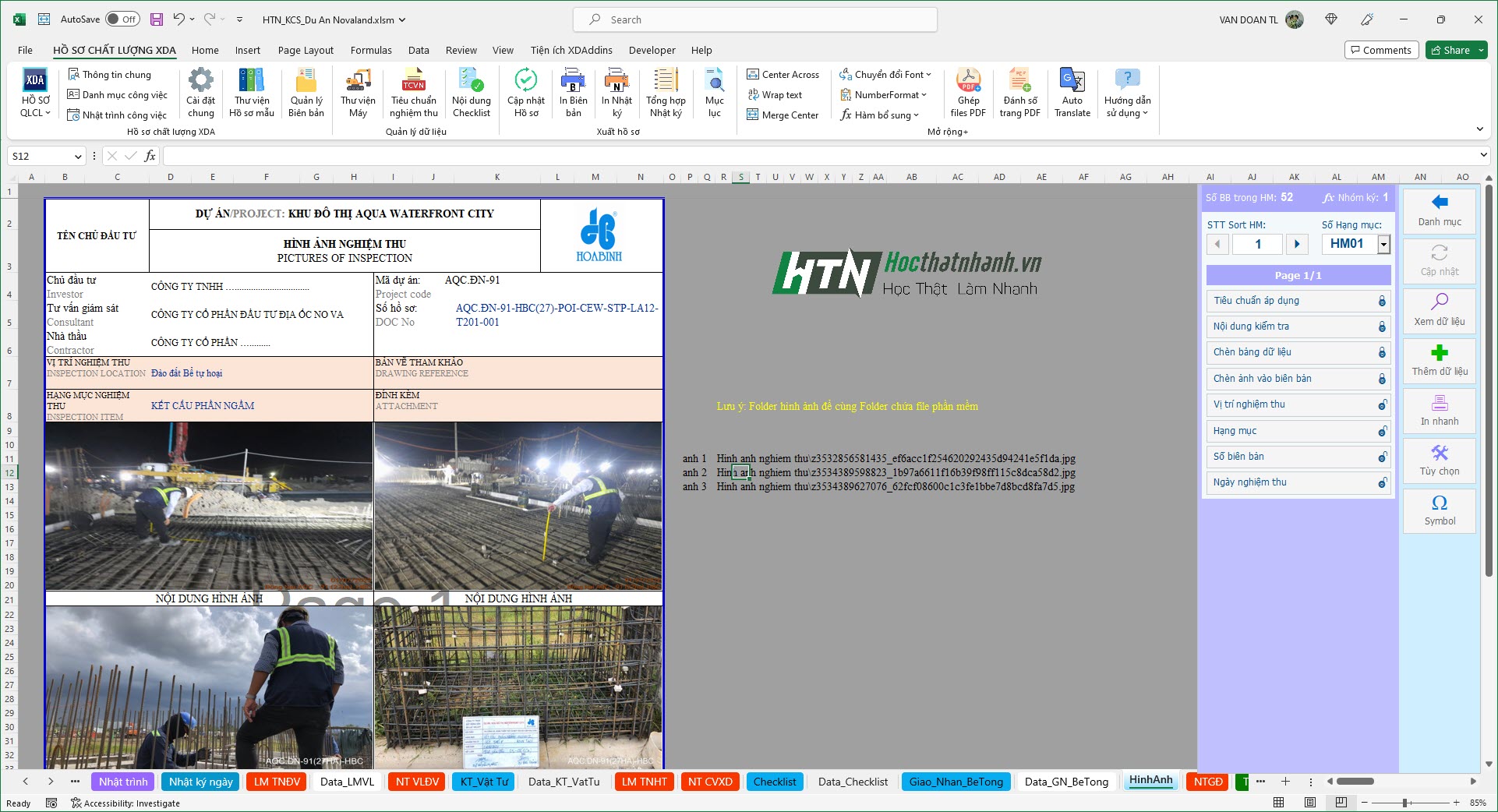 File mẫu hồ sơ nghiệm thu của Chủ đầu tư Novaland