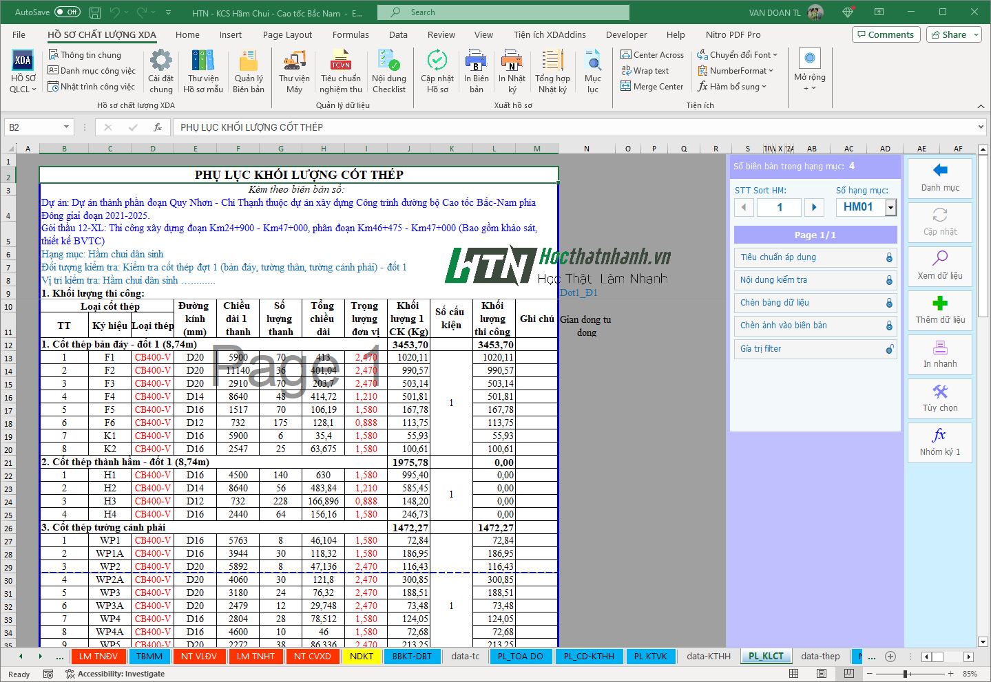 Hồ sơ nghiệm thu Hầm chui - Cao tốc Bắc Nam
