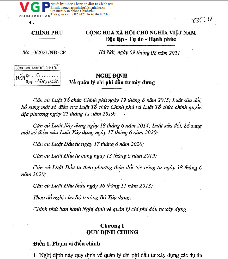 Nghị định 10/2021/NĐ-CP thay thế Nghị định 68/2019/NĐ-CP về quản lý chi phí đầu tư xây dựng công trình