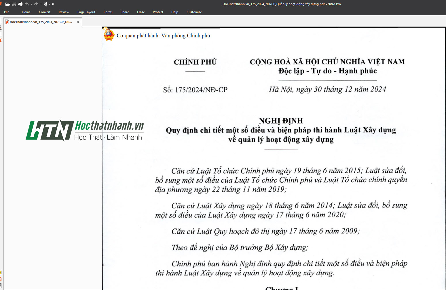 Nghị định 175/2024/NĐ-CP về quản lý hoạt động xây dựng