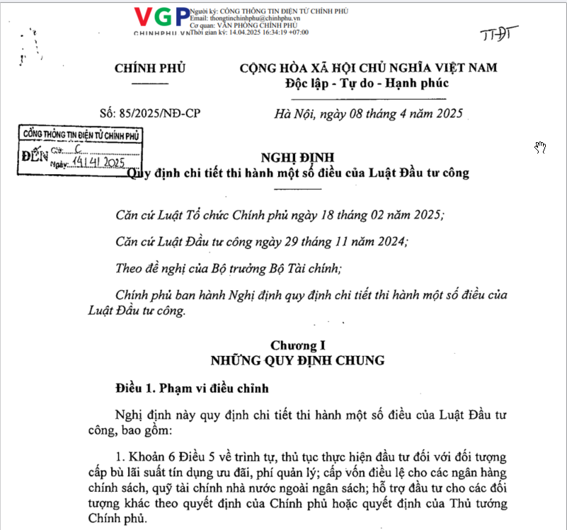 Nghị định số 85/2025/NĐ-CP hướng dẫn Luật Đầu tư công